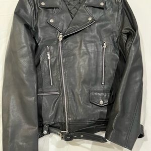 ASOS leather Biker Jacket with belt black size Large